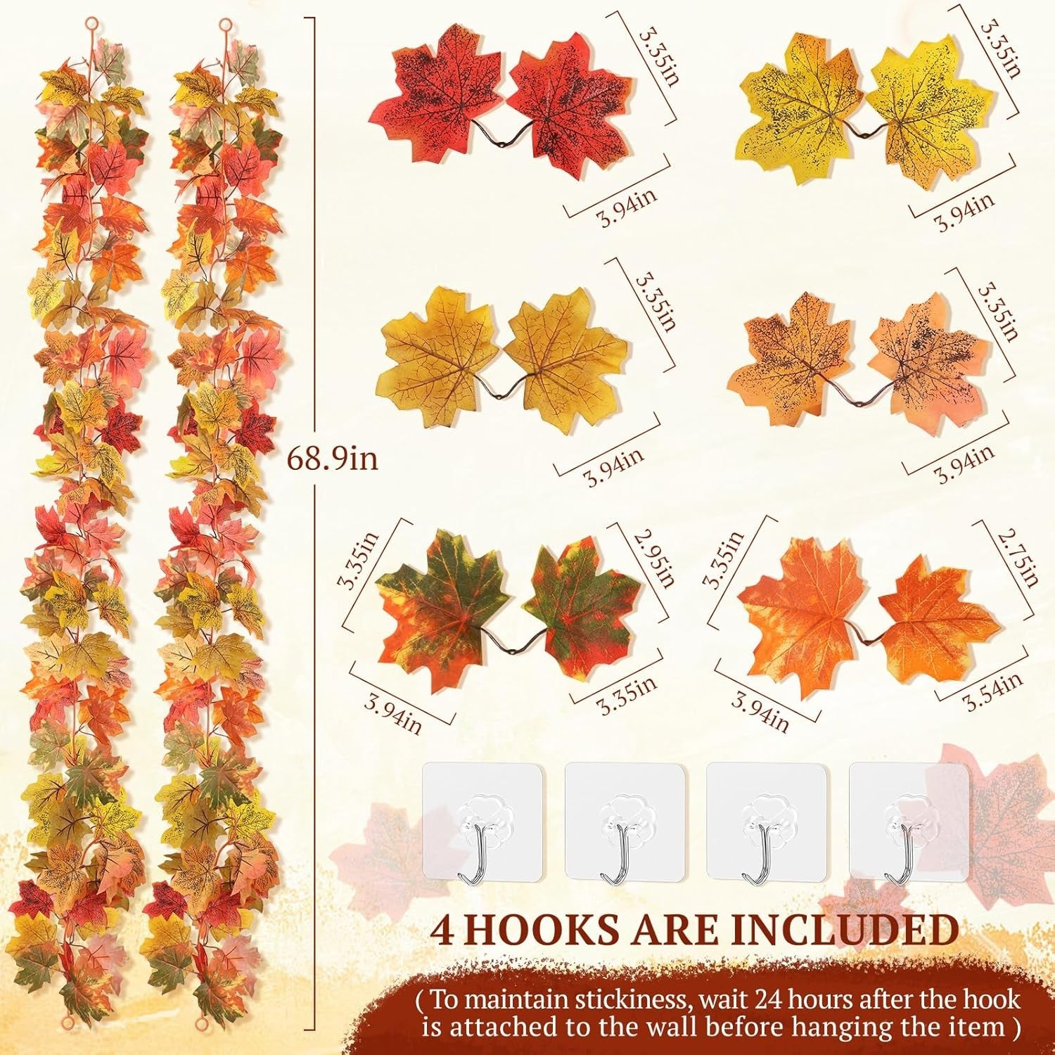 Transform Your Space with Our 2 Pack Fall Garland Maple Leaf - 5.8Ft Each in 6 Vibrant Autumn Colors!