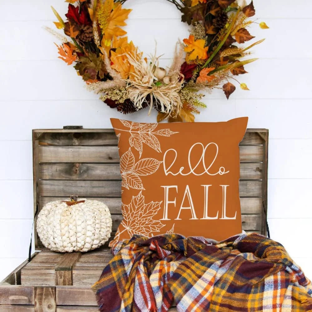 Charming Buffalo Plaid Pumpkin & Maple Leaves Fall Pillows - Perfect for Your Farmhouse Thanksgiving Decor!