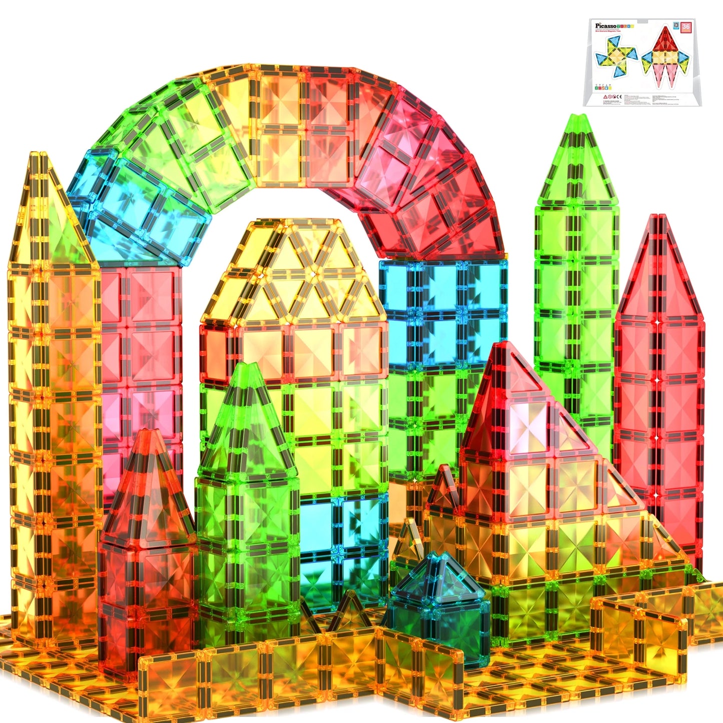 PICASSO-TILES 36PCS Magnetic Building Blocks Set - Travel-Friendly STEM Educational Toy for Kids