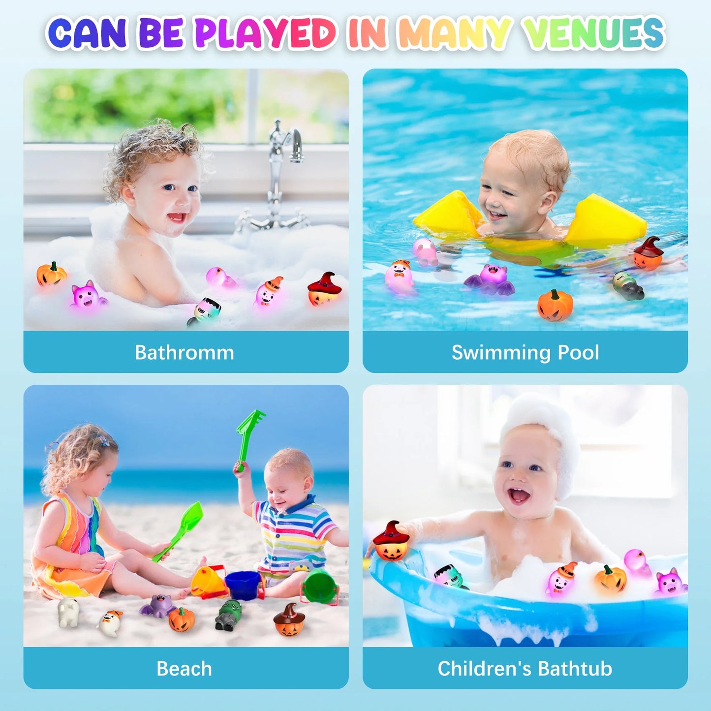 Spooktacular 6-Piece Halloween Light-Up Bath Toy Set for Kids - Perfect Halloween Party Favors and Gifts!