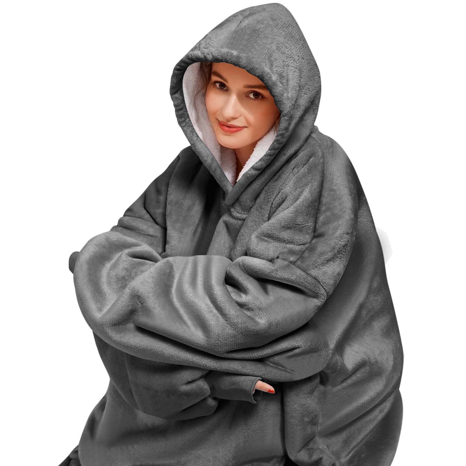 Wearable Blanket Hoodie , Oversized Sherpa Blanket Hoodie Sweatshirt Cute Hoodie for Adults Women Men, Fall Winter Warm up Neck Hoodie Blanket (Dark Gray)