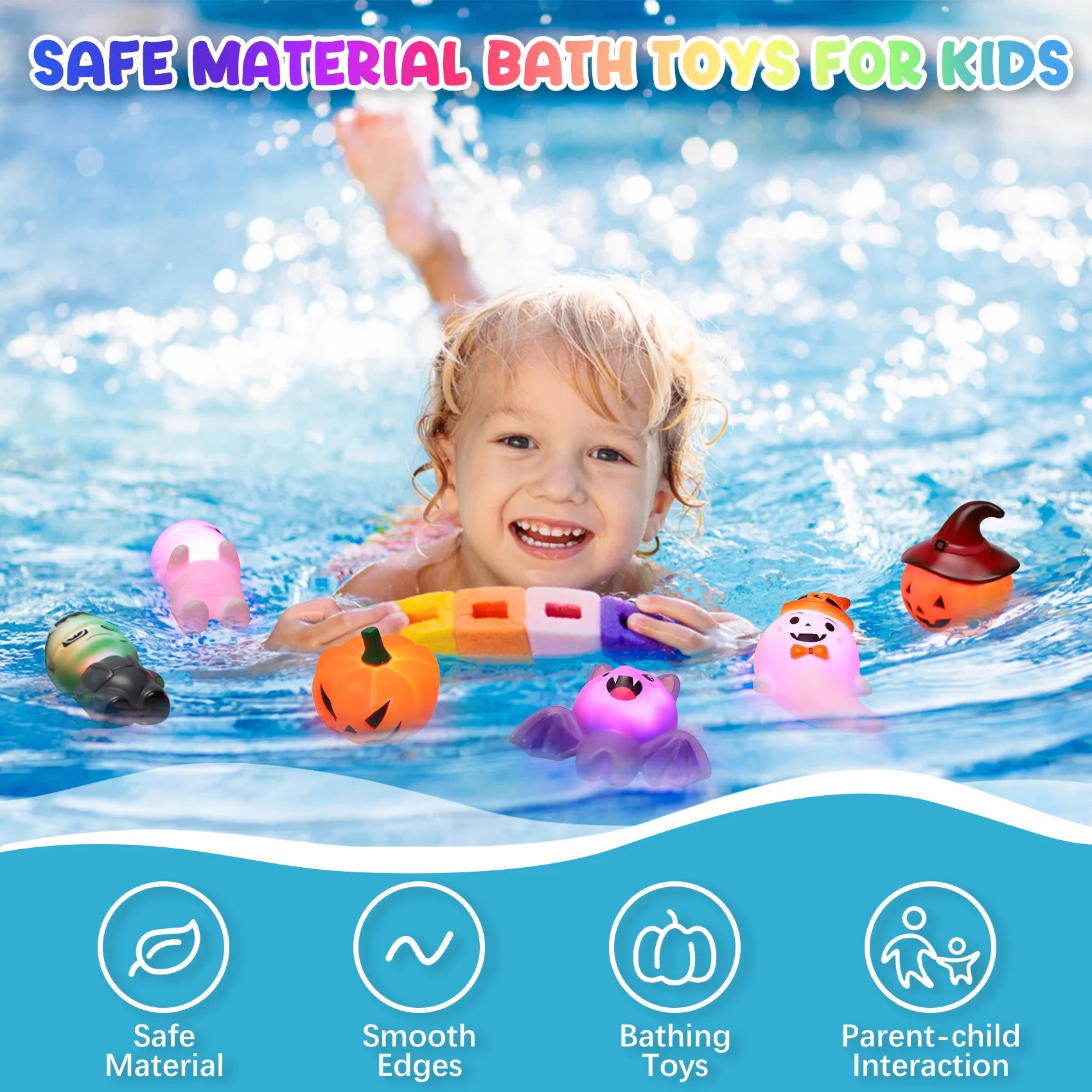 Spooktacular 6-Piece Halloween Light-Up Bath Toy Set for Kids - Perfect Halloween Party Favors and Gifts!