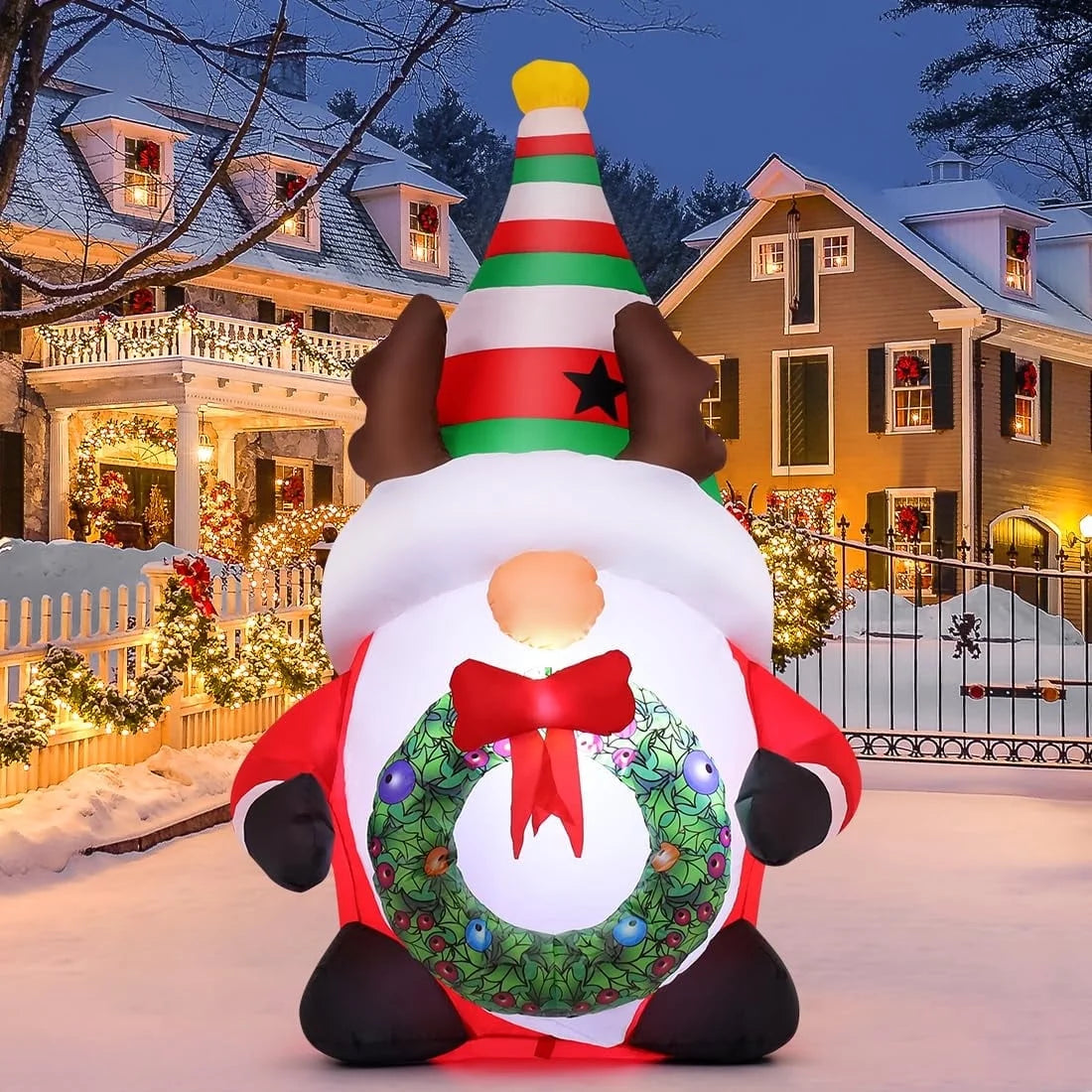 Delightful 5 FT Christmas Gnomes Inflatables with LED Lights – Perfect Outdoor Holiday Decor for Your Festive Celebrations