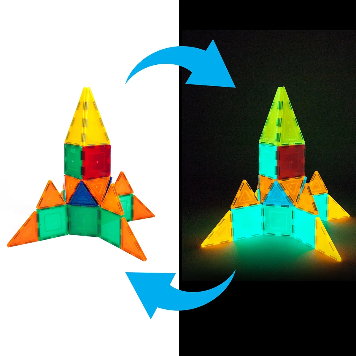 PICASSO-TILES Glow in the Dark Magnetic Building Blocks - Fun STEM Educational Toy for Kids Ages 3 and Up