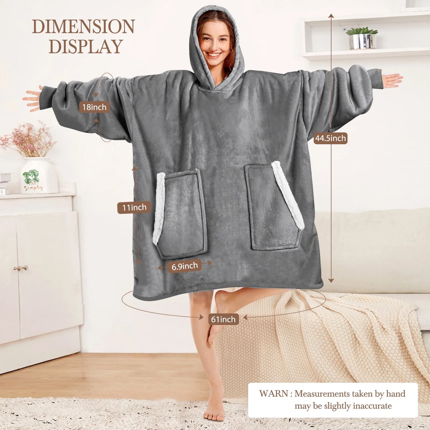 Wearable Blanket Hoodie , Oversized Sherpa Blanket Hoodie Sweatshirt Cute Hoodie for Adults Women Men, Fall Winter Warm up Neck Hoodie Blanket (Dark Gray)