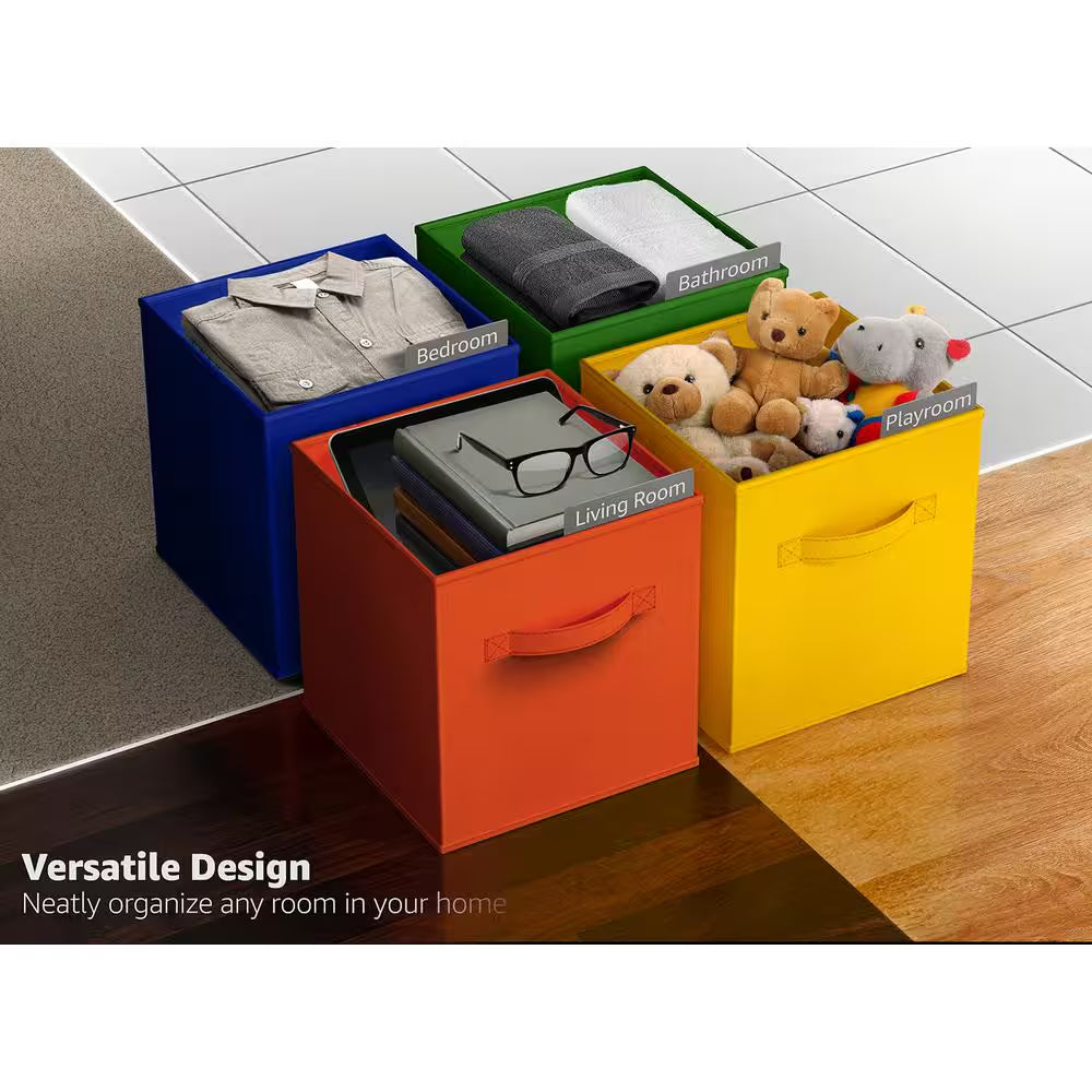 Brighten Your Space with Our Large Multicolored Storage Bins - Foldable Organizer Cubes with Handles, Set of 6 (13 In. X 13 In.)