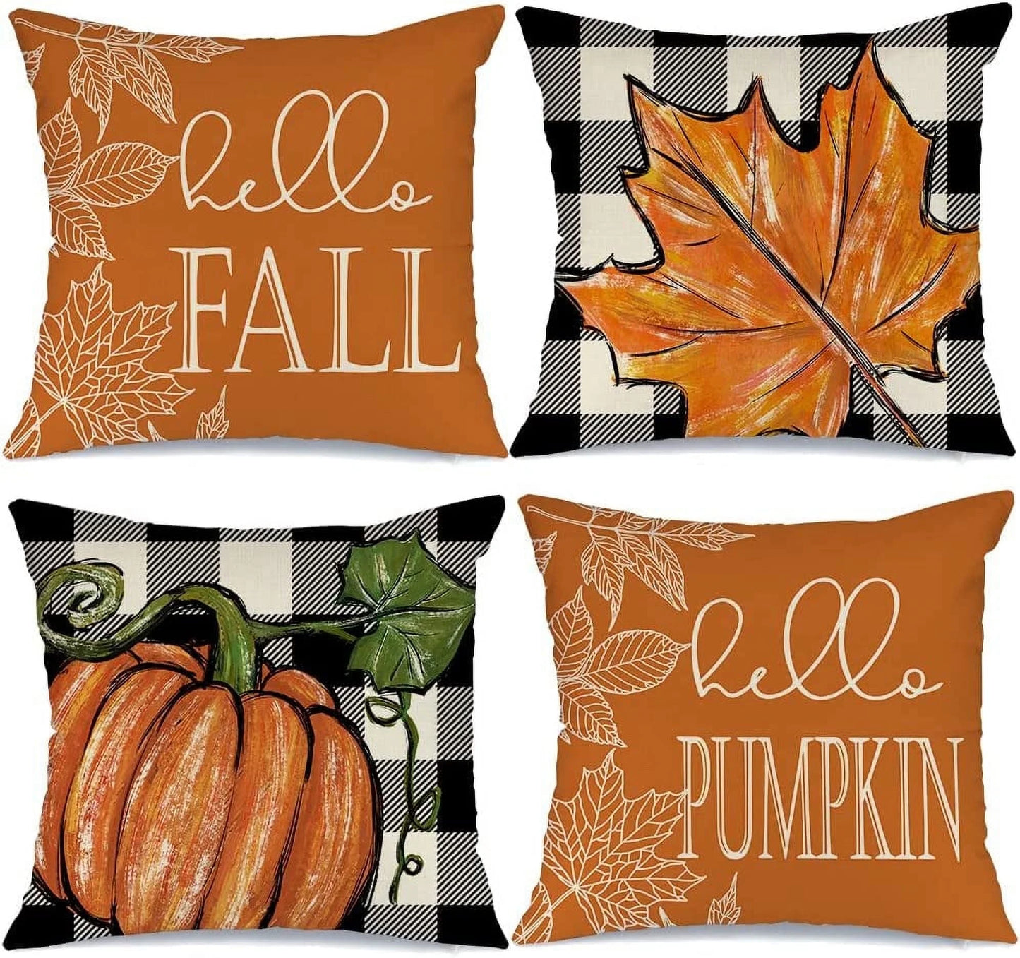 Charming Buffalo Plaid Pumpkin & Maple Leaves Fall Pillows - Perfect for Your Farmhouse Thanksgiving Decor!