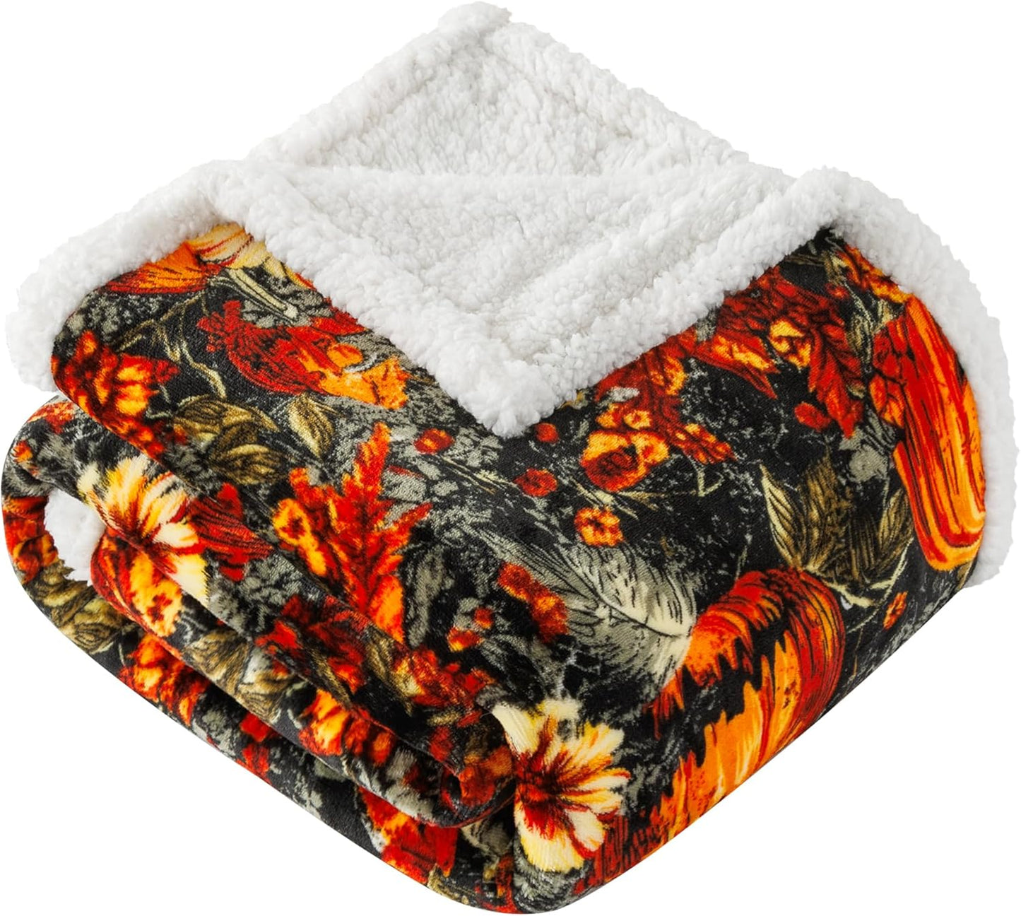 Cozy Halloween Sherpa Throw Blanket - Perfect for Fall Decor with Pumpkin and Leaf Design