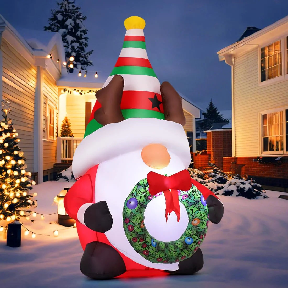 Delightful 5 FT Christmas Gnomes Inflatables with LED Lights – Perfect Outdoor Holiday Decor for Your Festive Celebrations