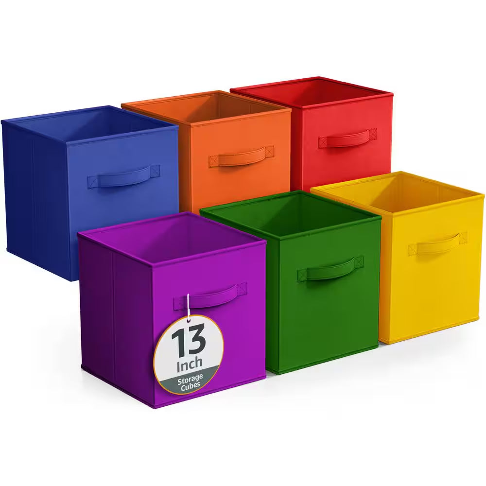 Brighten Your Space with Our Large Multicolored Storage Bins - Foldable Organizer Cubes with Handles, Set of 6 (13 In. X 13 In.)