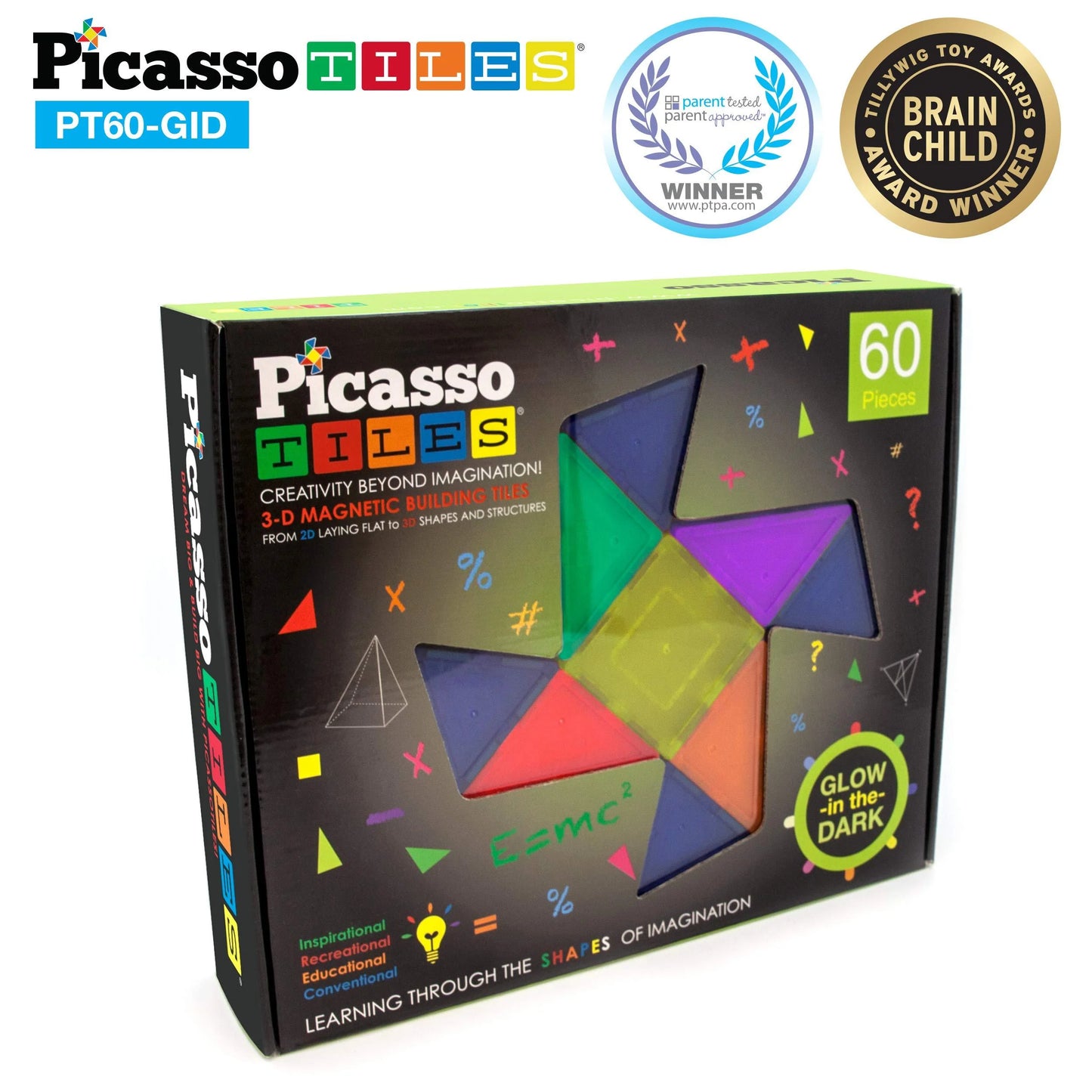PICASSO-TILES Glow in the Dark Magnetic Building Blocks - Fun STEM Educational Toy for Kids Ages 3 and Up