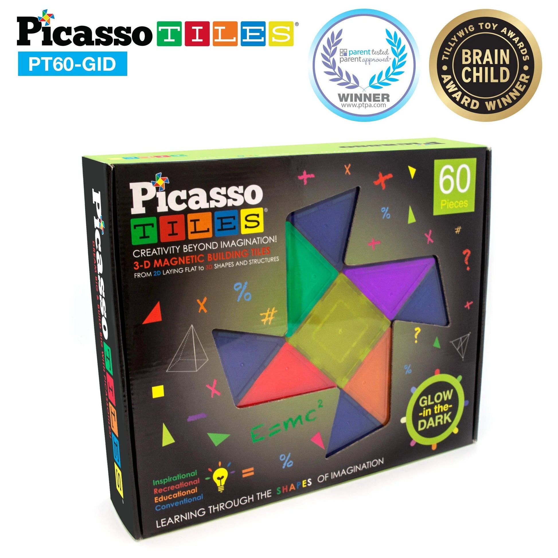PICASSO-TILES Glow in the Dark Magnetic Building Blocks - Fun STEM Educational Toy for Kids Ages 3 and Up