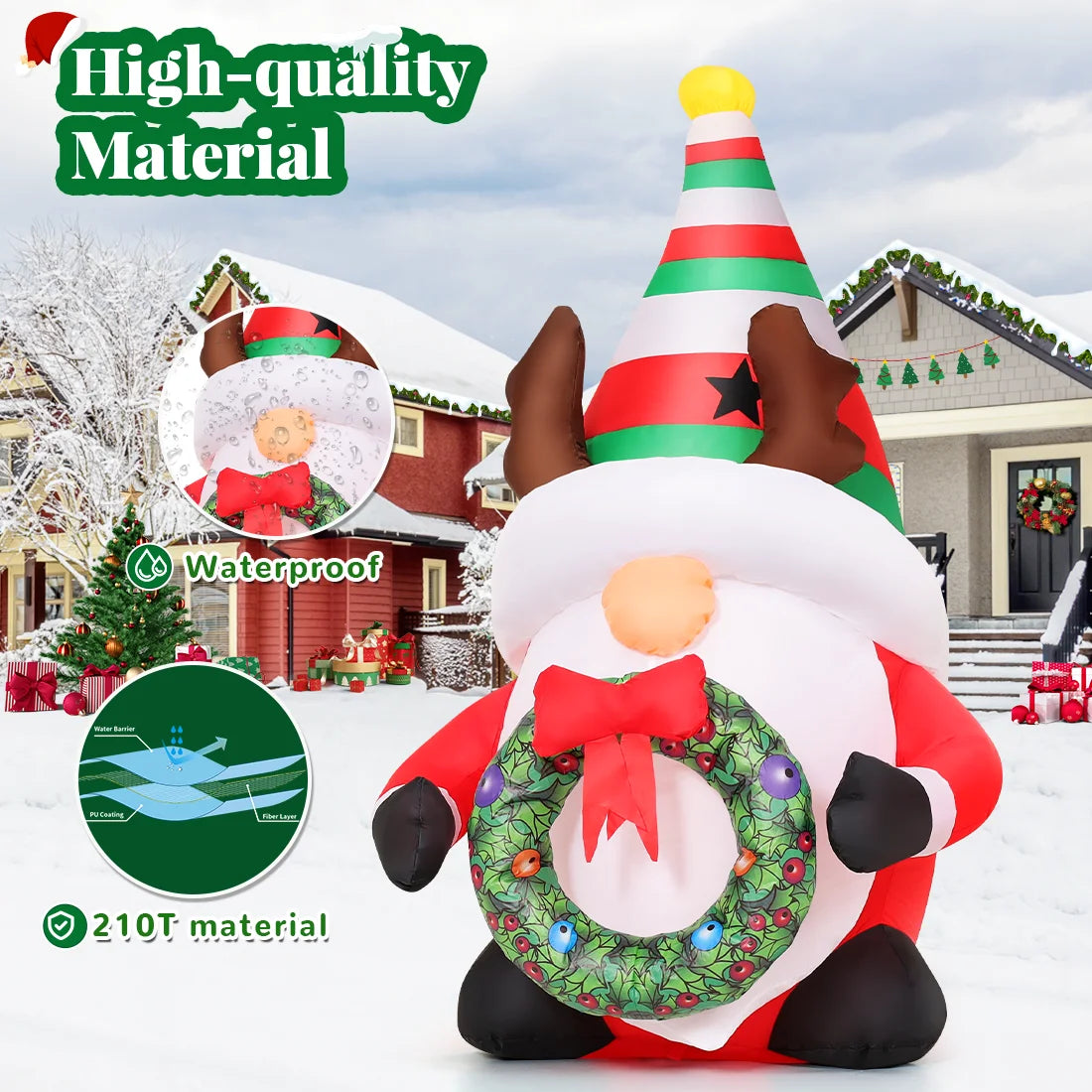 Delightful 5 FT Christmas Gnomes Inflatables with LED Lights – Perfect Outdoor Holiday Decor for Your Festive Celebrations