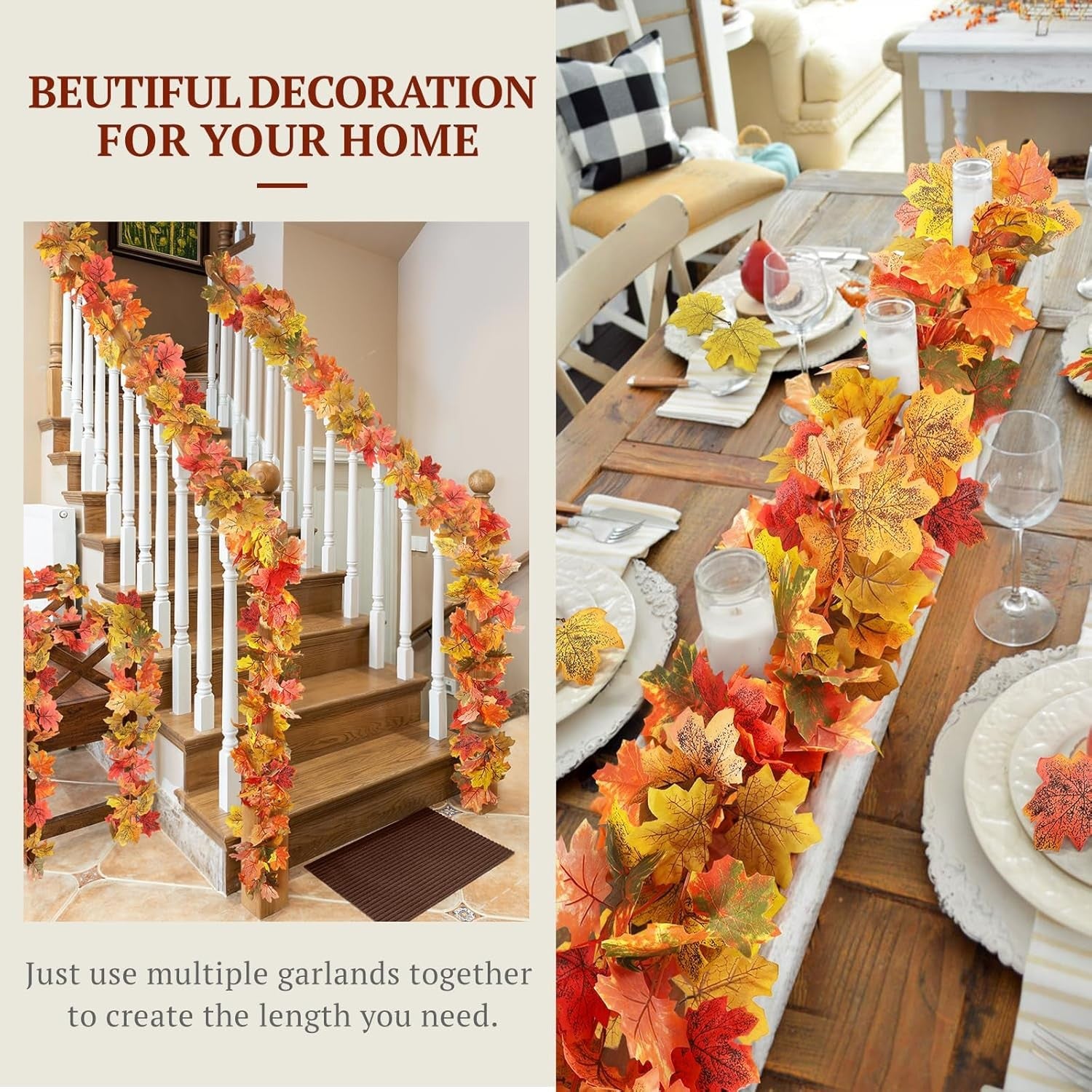 Transform Your Space with Our 2 Pack Fall Garland Maple Leaf - 5.8Ft Each in 6 Vibrant Autumn Colors!