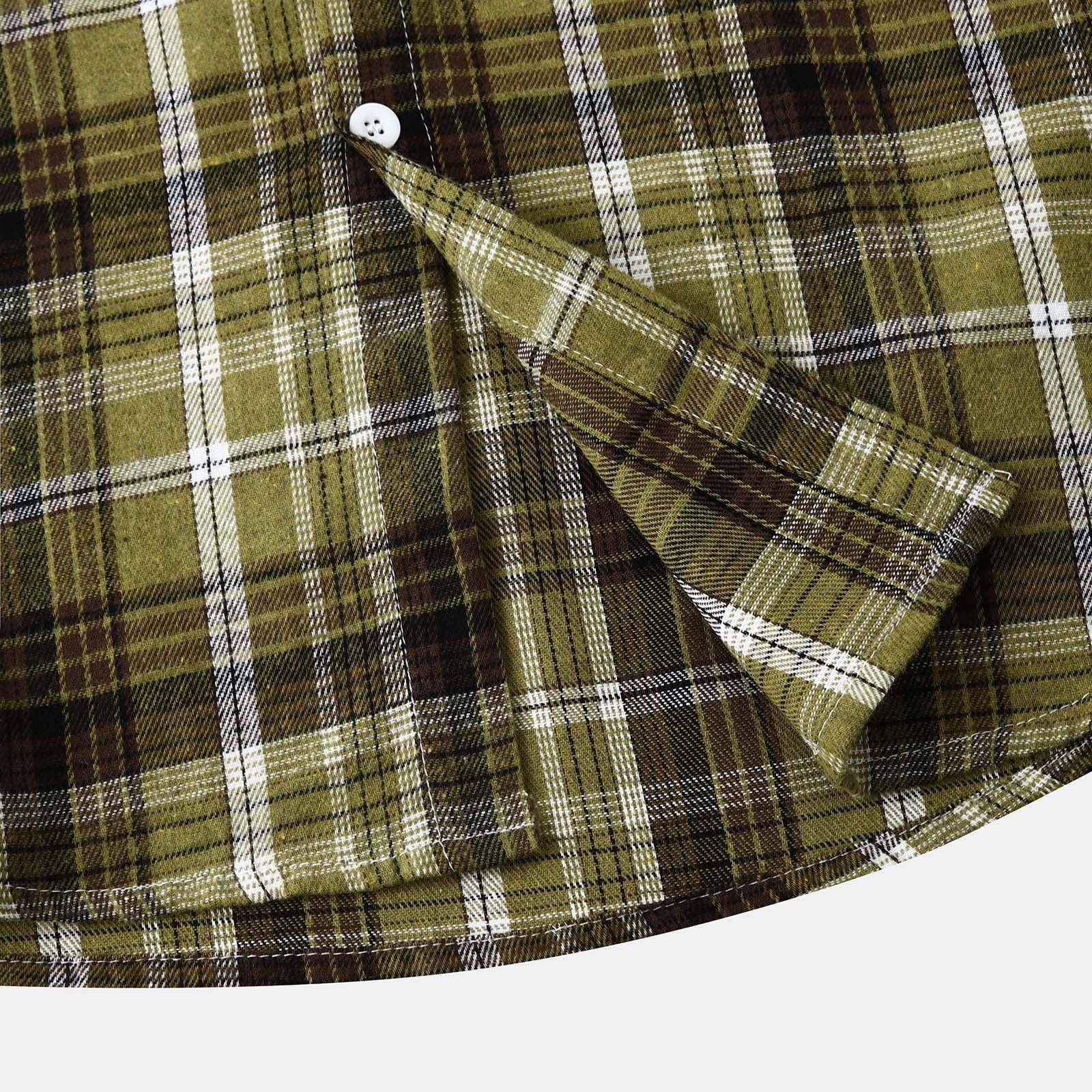 Men's Lightweight Hooded Flannel Plaid Shirt - Casual Long Sleeve Button Down in Stylish Green#01