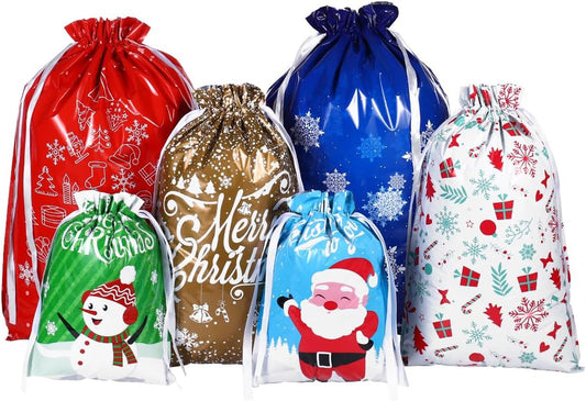 30PCS Assorted Christmas Drawstring Bags - Festive Foil Wrapping Sacks for Holiday Gifts and Party Favors