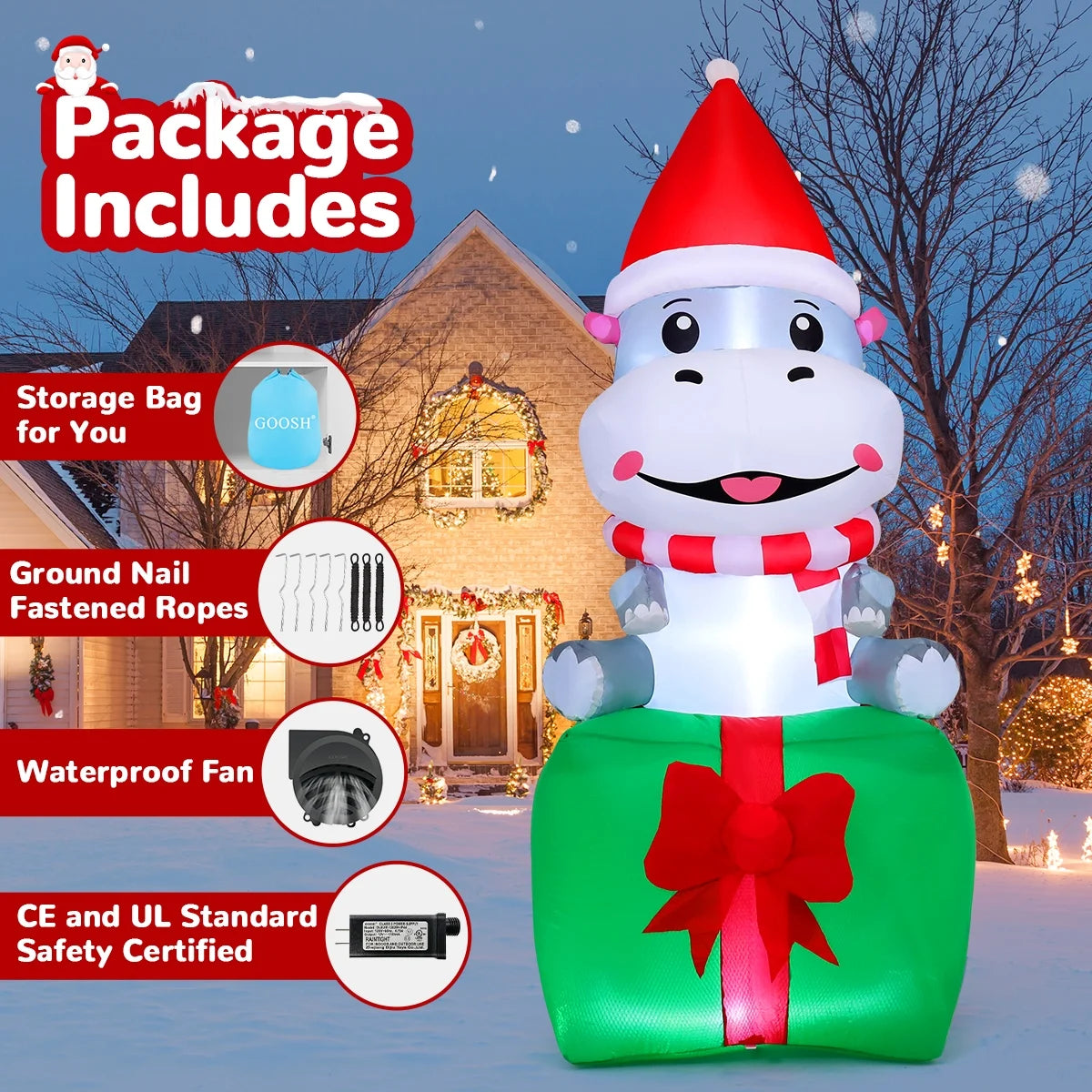 Brighten Your Holidays with a 6.8 FT Smiling Hippo Christmas Inflatable - Perfect for Indoor and Outdoor Festivities!