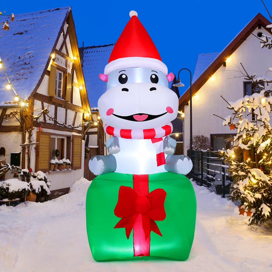 Brighten Your Holidays with a 6.8 FT Smiling Hippo Christmas Inflatable - Perfect for Indoor and Outdoor Festivities!