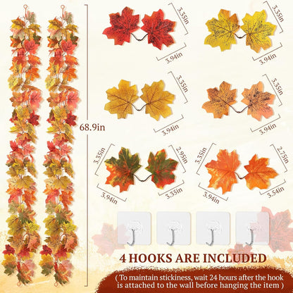 Transform Your Space with Our 2 Pack Fall Garland Maple Leaf - 5.8Ft Each in 6 Vibrant Autumn Colors!