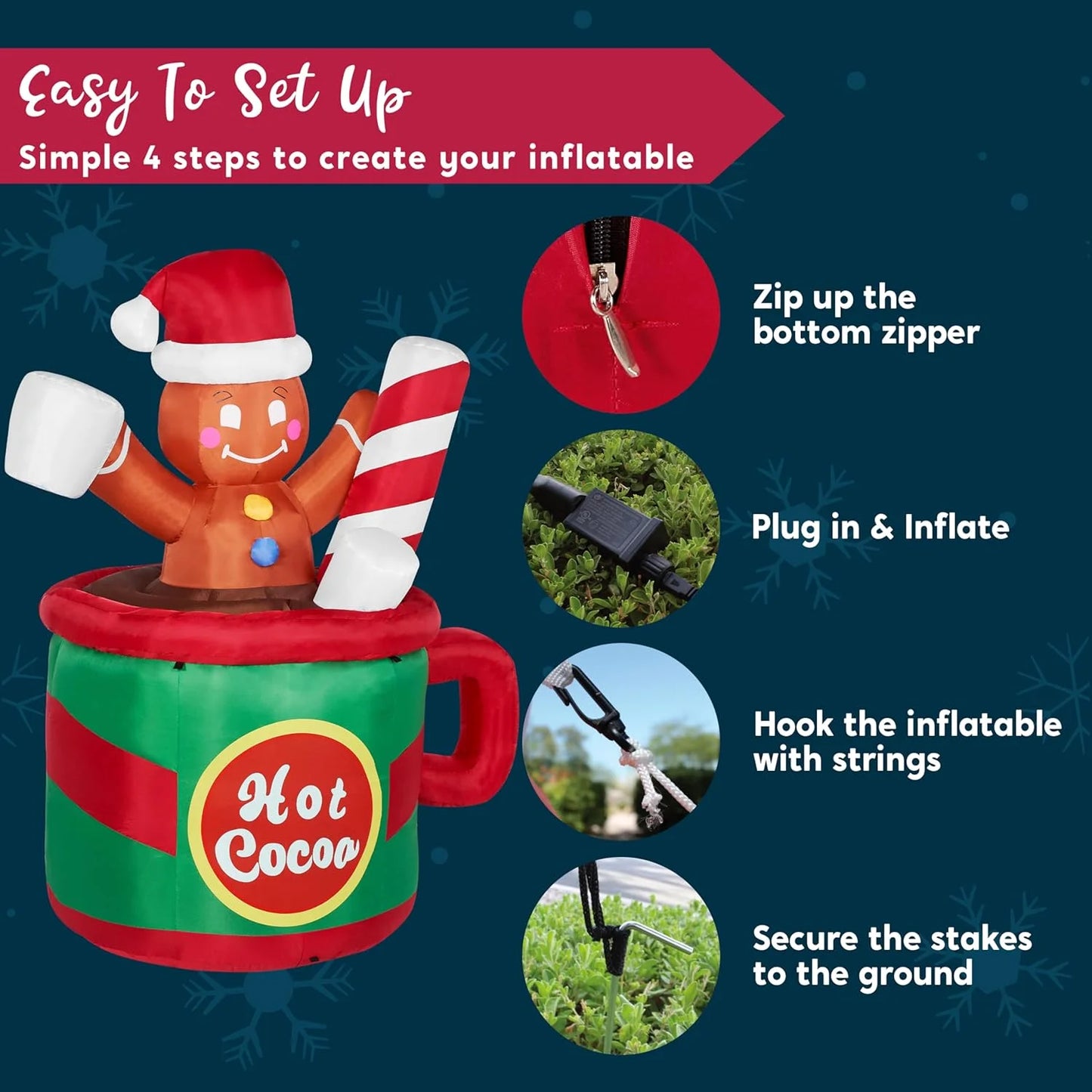 6 Ft Festive Gingerbread Man in a Hot Cocoa Mug - Illuminated Inflatable Christmas Decoration for Your Yard