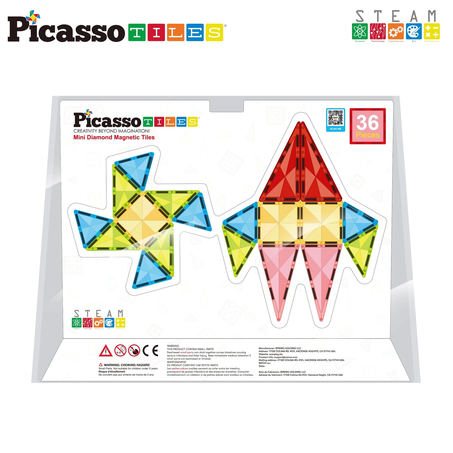 PICASSO-TILES 36PCS Magnetic Building Blocks Set - Travel-Friendly STEM Educational Toy for Kids