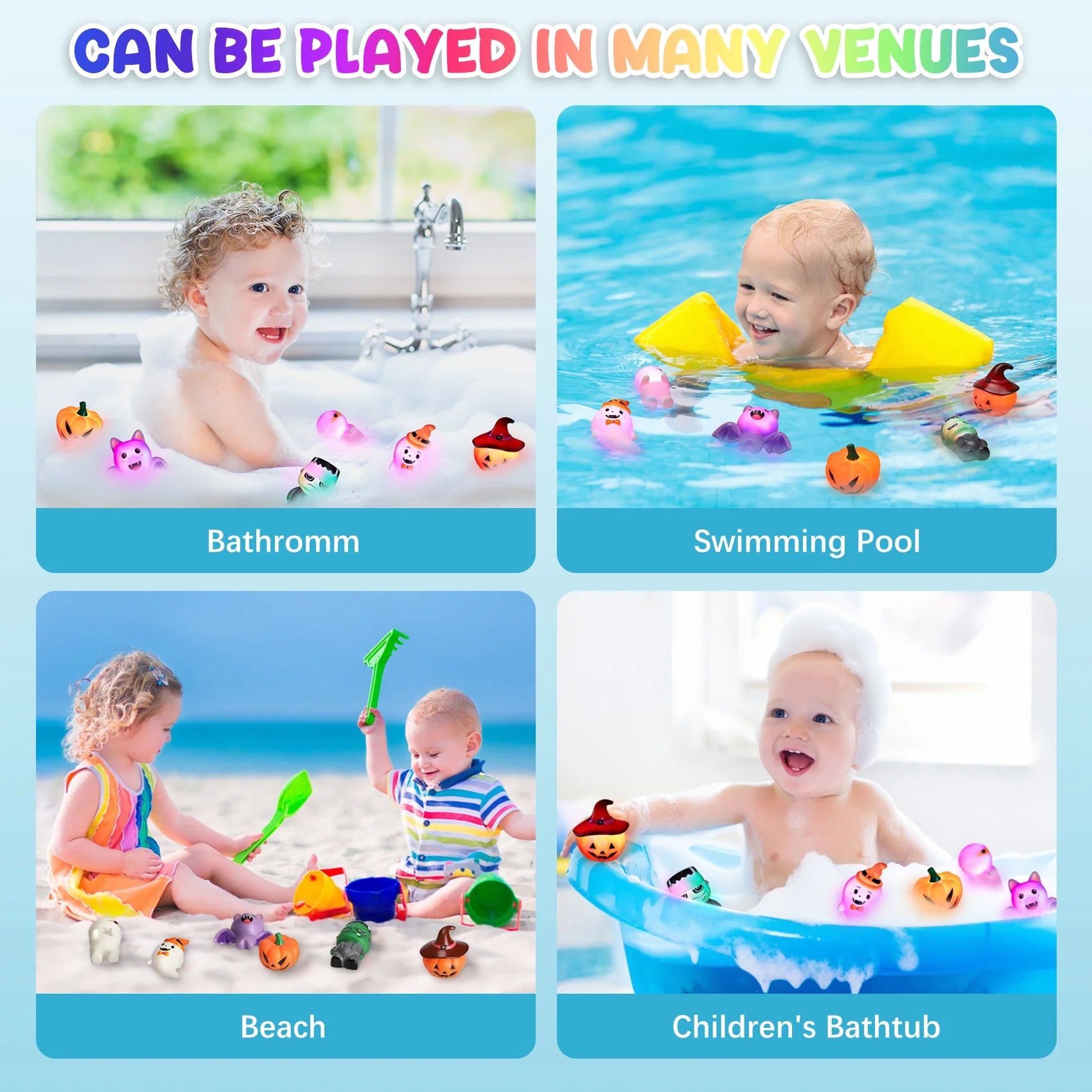 Spooktacular 6-Piece Halloween Light-Up Bath Toy Set for Kids - Perfect Halloween Party Favors and Gifts!