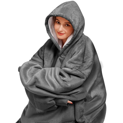 Wearable Blanket Hoodie , Oversized Sherpa Blanket Hoodie Sweatshirt Cute Hoodie for Adults Women Men, Fall Winter Warm up Neck Hoodie Blanket (Dark Gray)