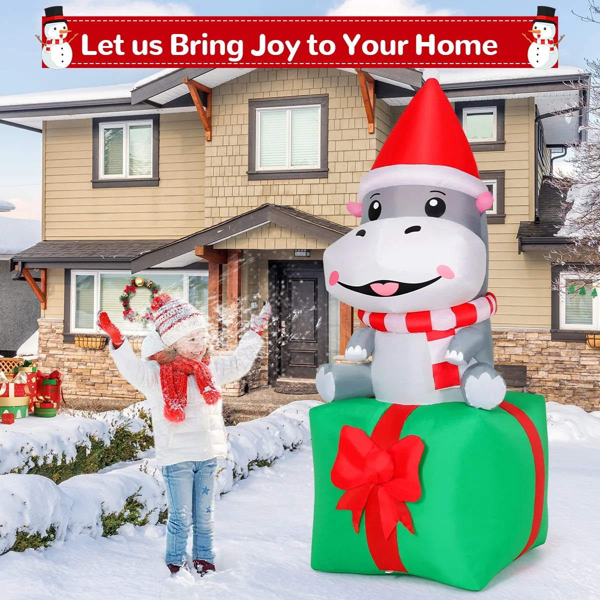 Brighten Your Holidays with a 6.8 FT Smiling Hippo Christmas Inflatable - Perfect for Indoor and Outdoor Festivities!