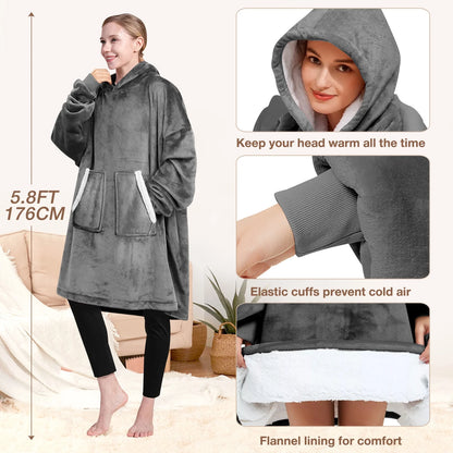 Wearable Blanket Hoodie , Oversized Sherpa Blanket Hoodie Sweatshirt Cute Hoodie for Adults Women Men, Fall Winter Warm up Neck Hoodie Blanket (Dark Gray)