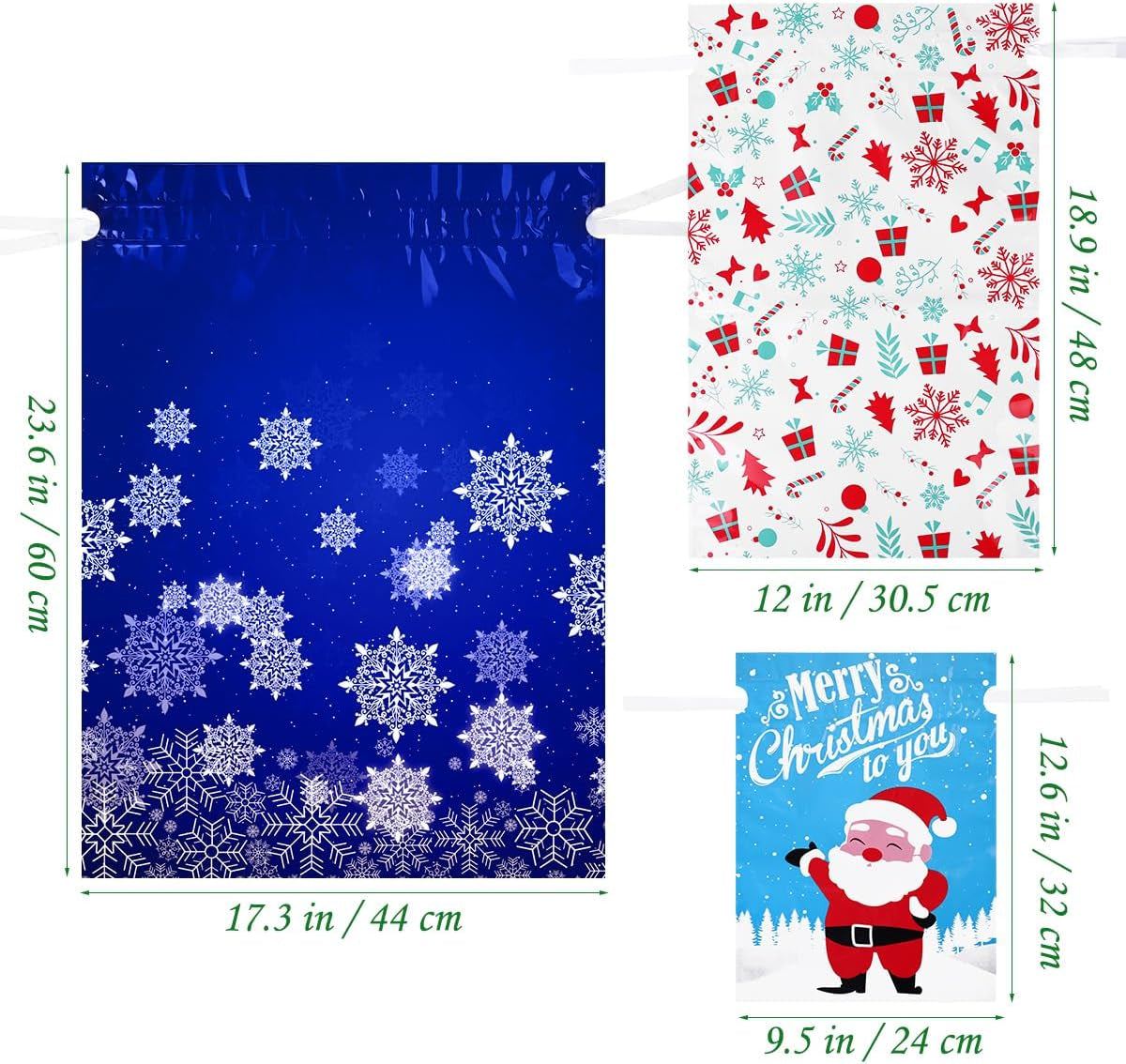30PCS Assorted Christmas Drawstring Bags - Festive Foil Wrapping Sacks for Holiday Gifts and Party Favors
