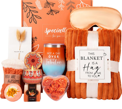 Delightful Fall Gifts for Women: Cozy Spa Set with Candle, Blanket, and More - Perfect for Halloween, Birthdays, and Thanksgiving!