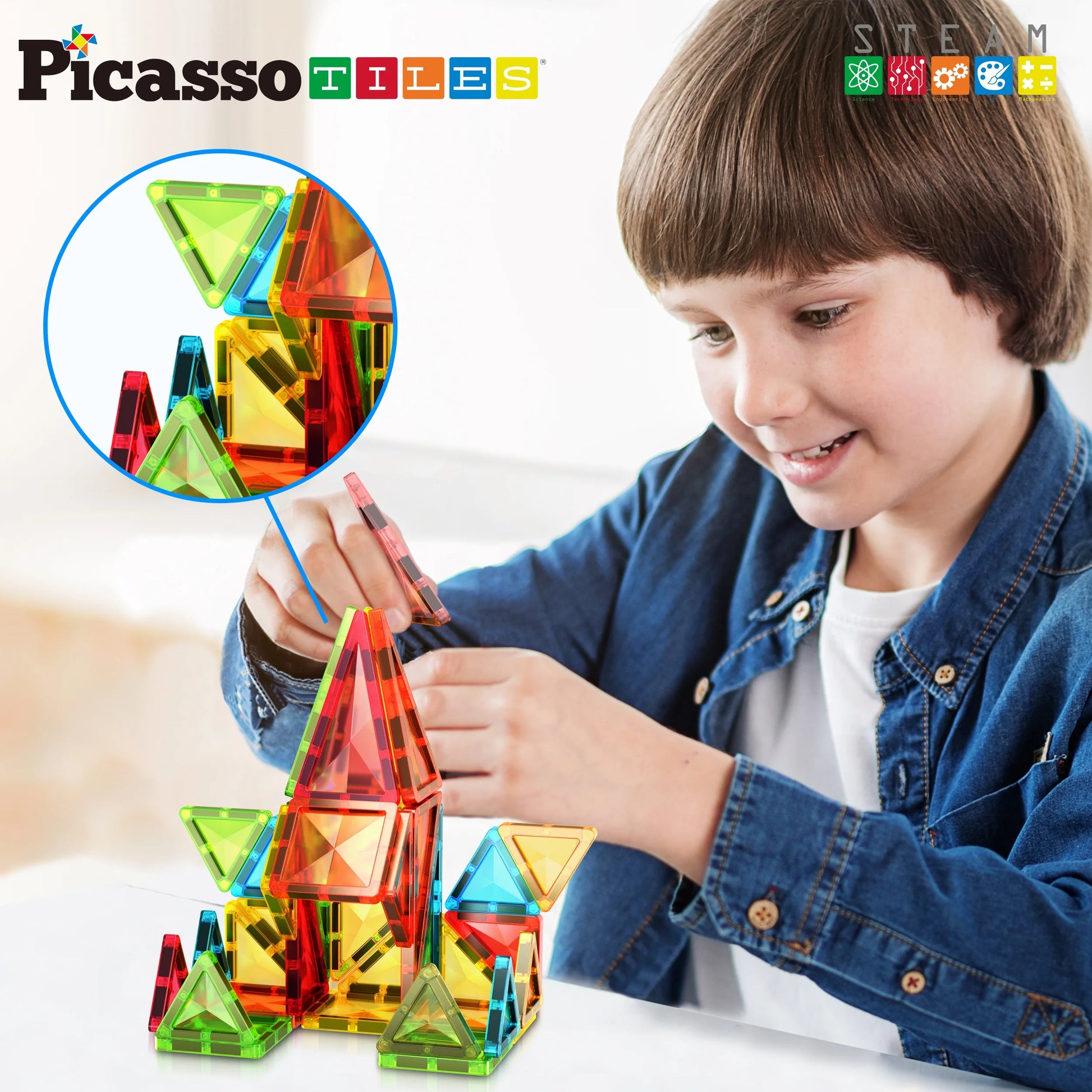 PICASSO-TILES 36PCS Magnetic Building Blocks Set - Travel-Friendly STEM Educational Toy for Kids