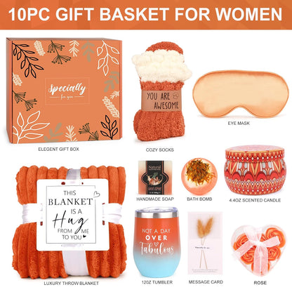 Delightful Fall Gifts for Women: Cozy Spa Set with Candle, Blanket, and More - Perfect for Halloween, Birthdays, and Thanksgiving!