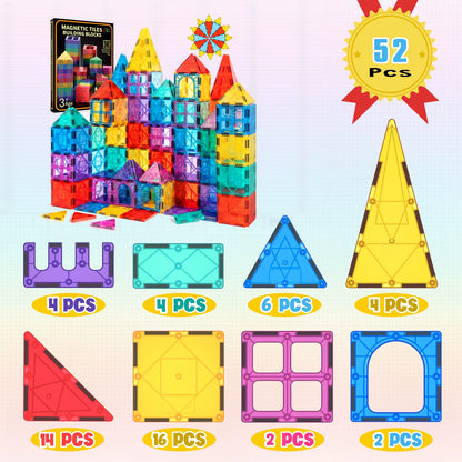 Unlock Creativity with the 52-Piece Luxury Magnetic Tiles Toy Set - 3D Rhombus Building Blocks for Endless Fun!