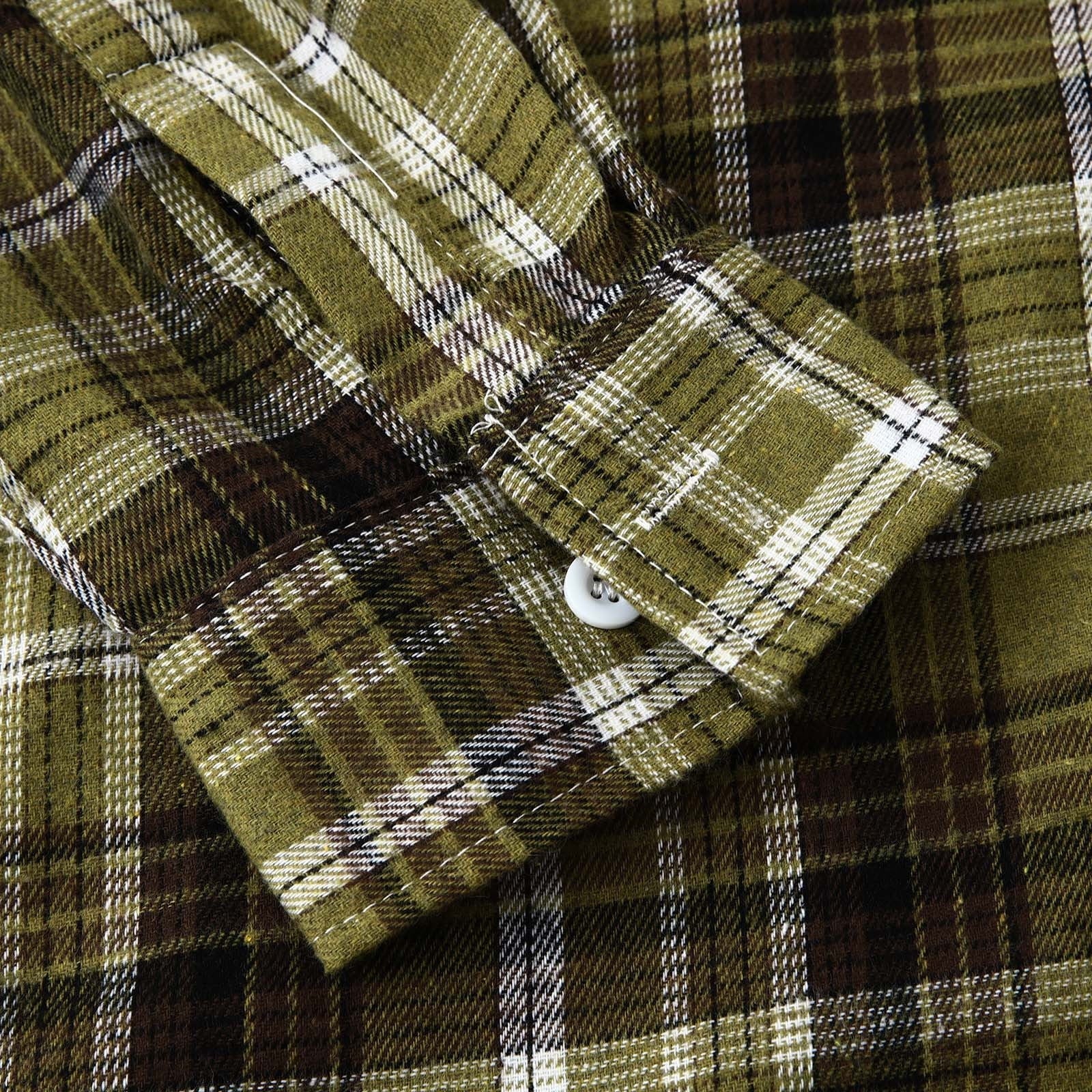 Men's Lightweight Hooded Flannel Plaid Shirt - Casual Long Sleeve Button Down in Stylish Green#01