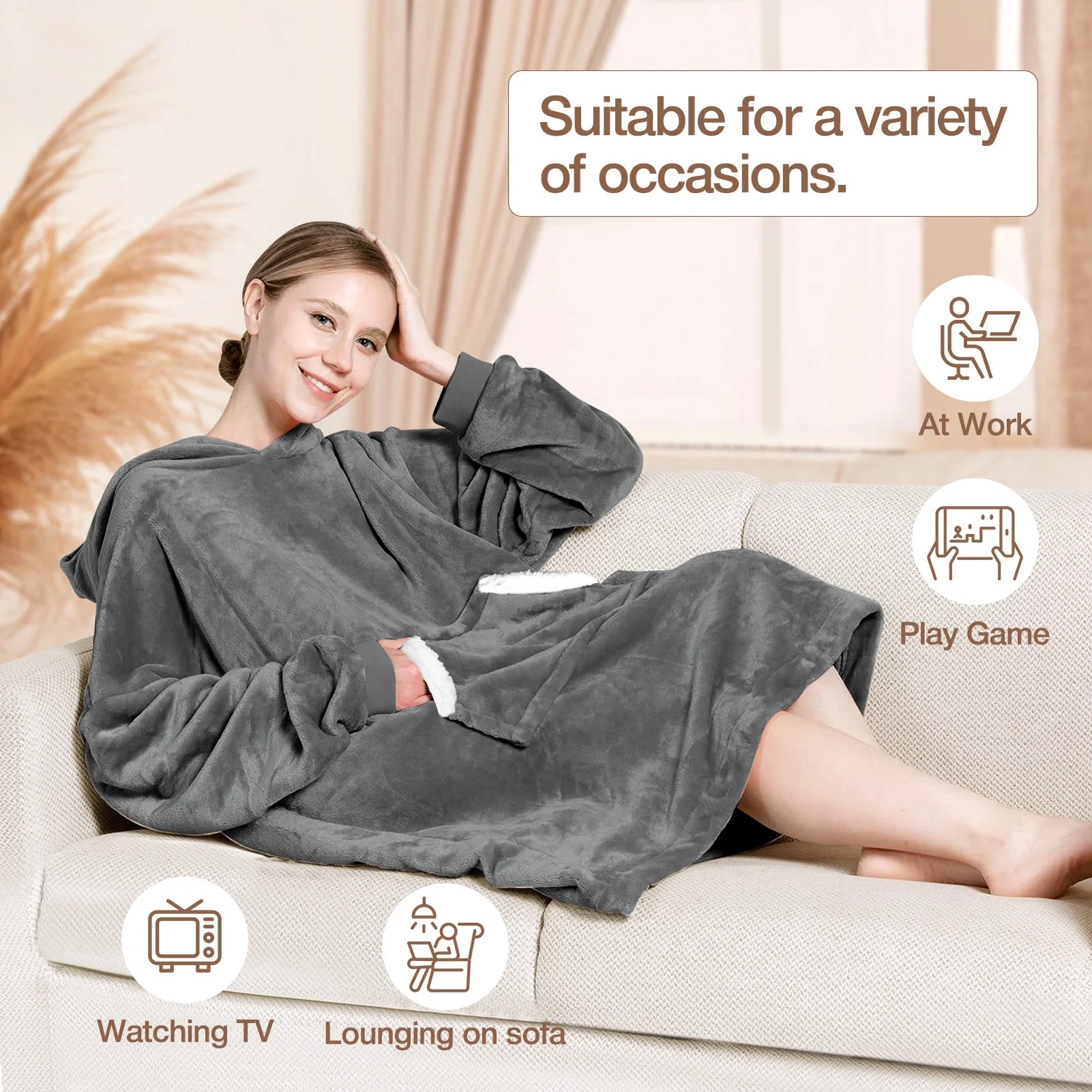 Wearable Blanket Hoodie , Oversized Sherpa Blanket Hoodie Sweatshirt Cute Hoodie for Adults Women Men, Fall Winter Warm up Neck Hoodie Blanket (Dark Gray)