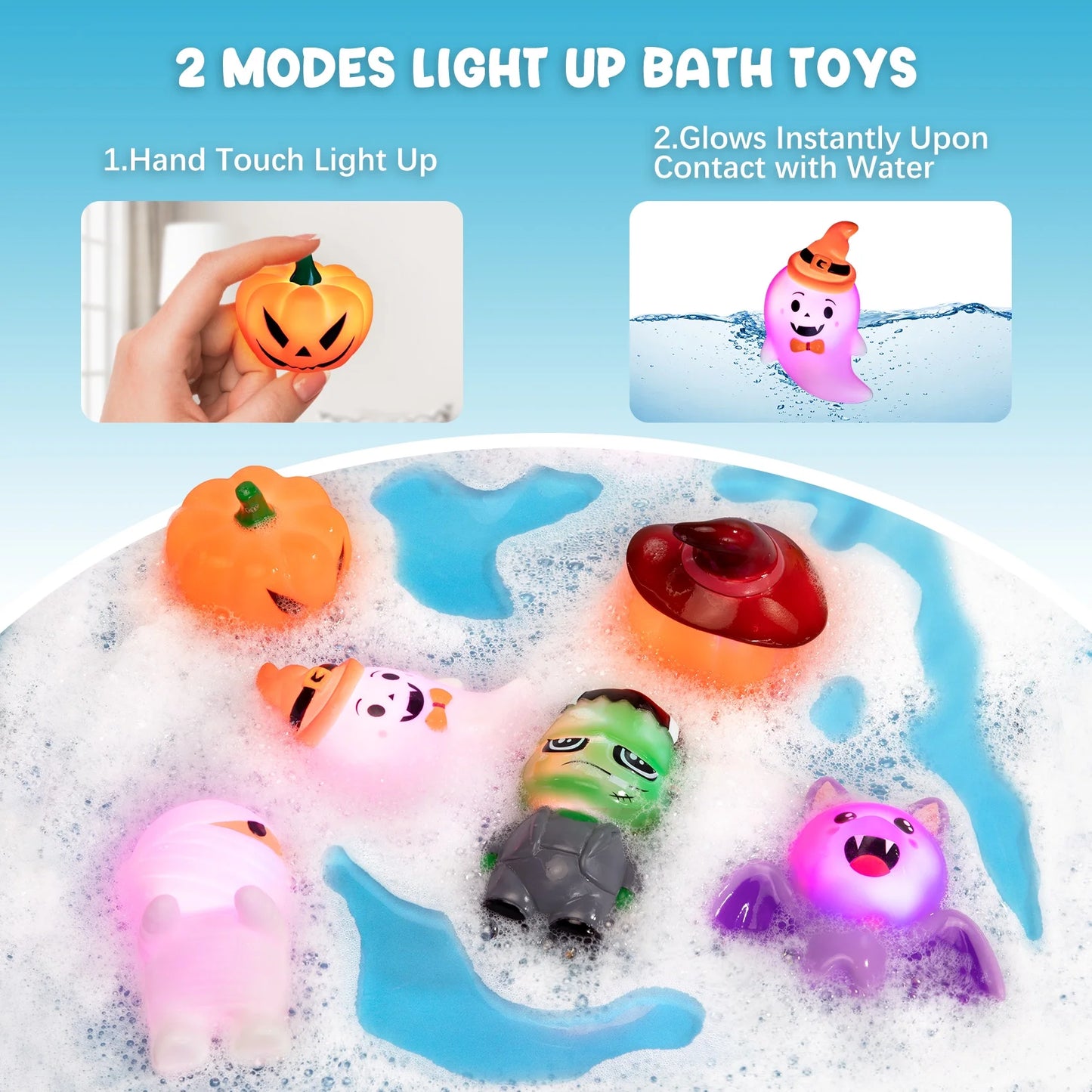 Spooktacular 6-Piece Halloween Light-Up Bath Toy Set for Kids - Perfect Halloween Party Favors and Gifts!