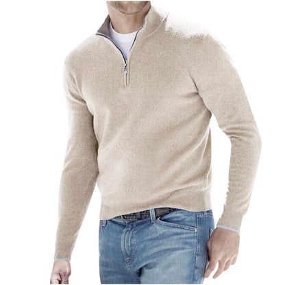 Elevate Your Winter Wardrobe with the Mens Slim Fit Quarter Zip Mock Neck Sweater in Khaki - Casual, Comfortable & Perfect for Every Occasion!
