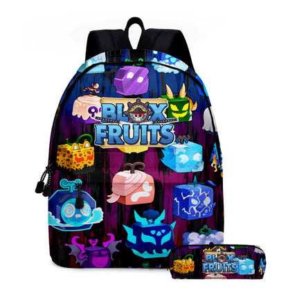Stylish Blox Fruits Cartoon School Bags for Kids - Perfect Backpacks and Pencil Cases!