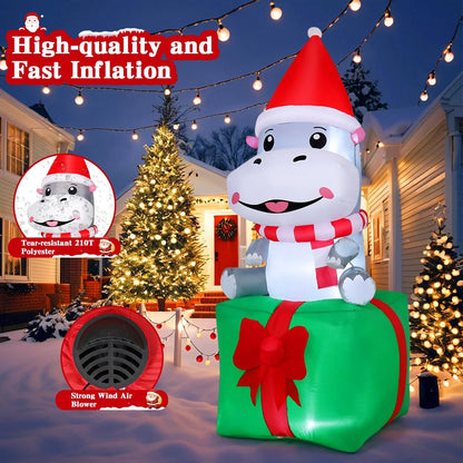 Brighten Your Holidays with a 6.8 FT Smiling Hippo Christmas Inflatable - Perfect for Indoor and Outdoor Festivities!