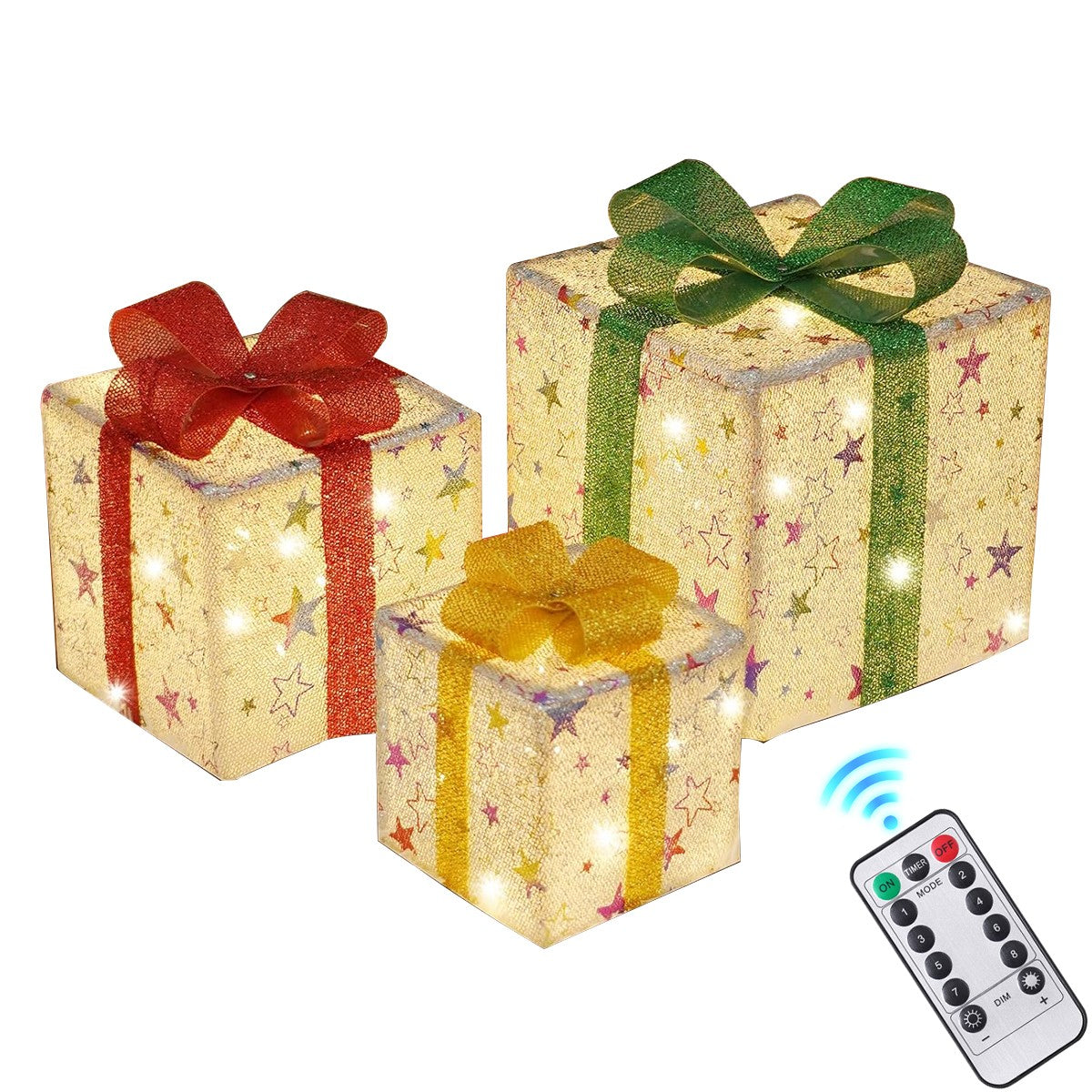 Set of 3 Enchanting Christmas Lighted Gift Boxes - Pre-Lit 48 LED Holiday Decor for Indoor and Outdoor Festivities