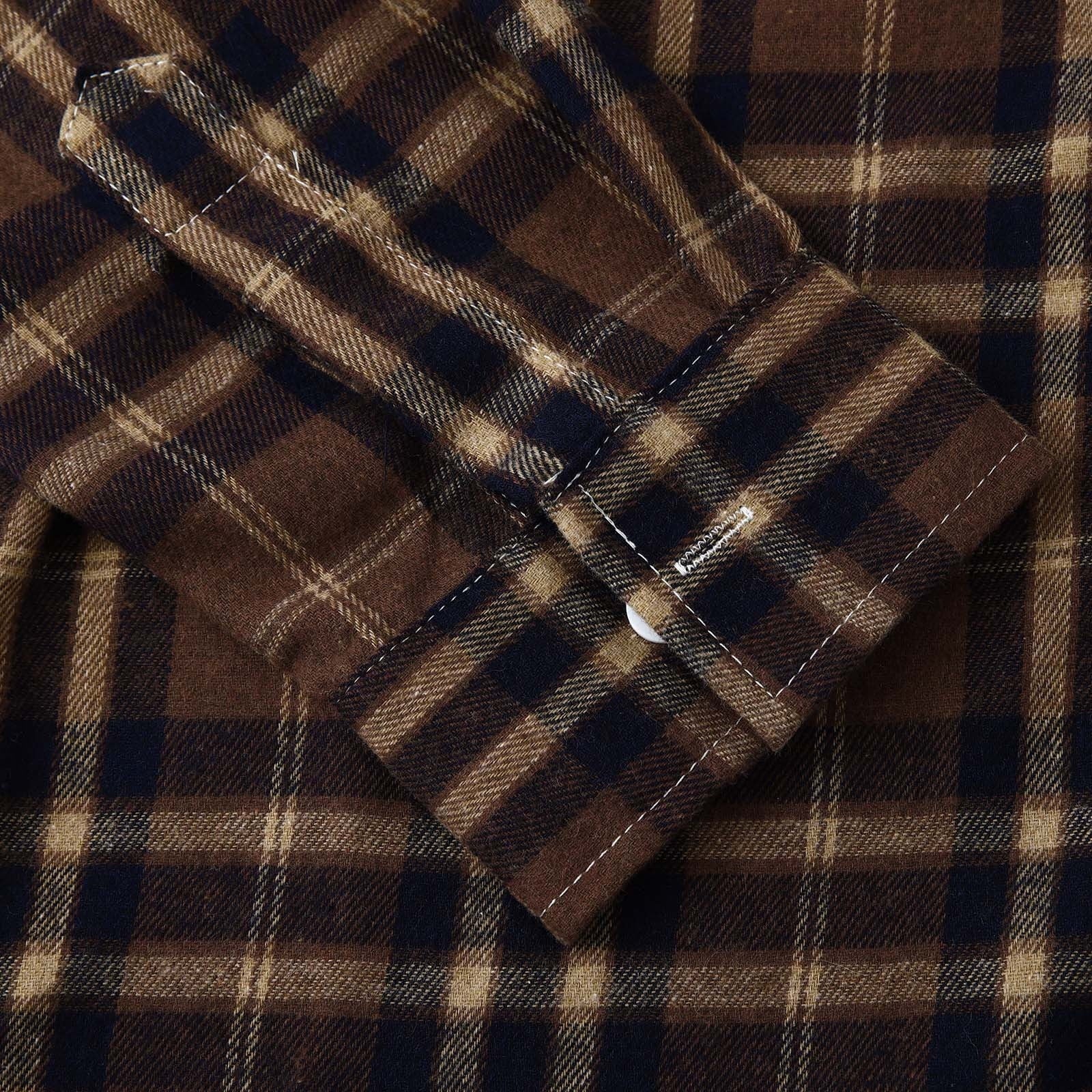 Stylish Men's Flannel Plaid Hooded Shirt - Lightweight Casual Long Sleeve Button Down in Coffee#02 - Perfect for Every Season!