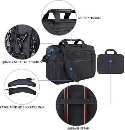 Stylish and Durable Black Laptop Bag Briefcase – Fits Up to 17.3" Laptops, Perfect for Travel, Business, and School