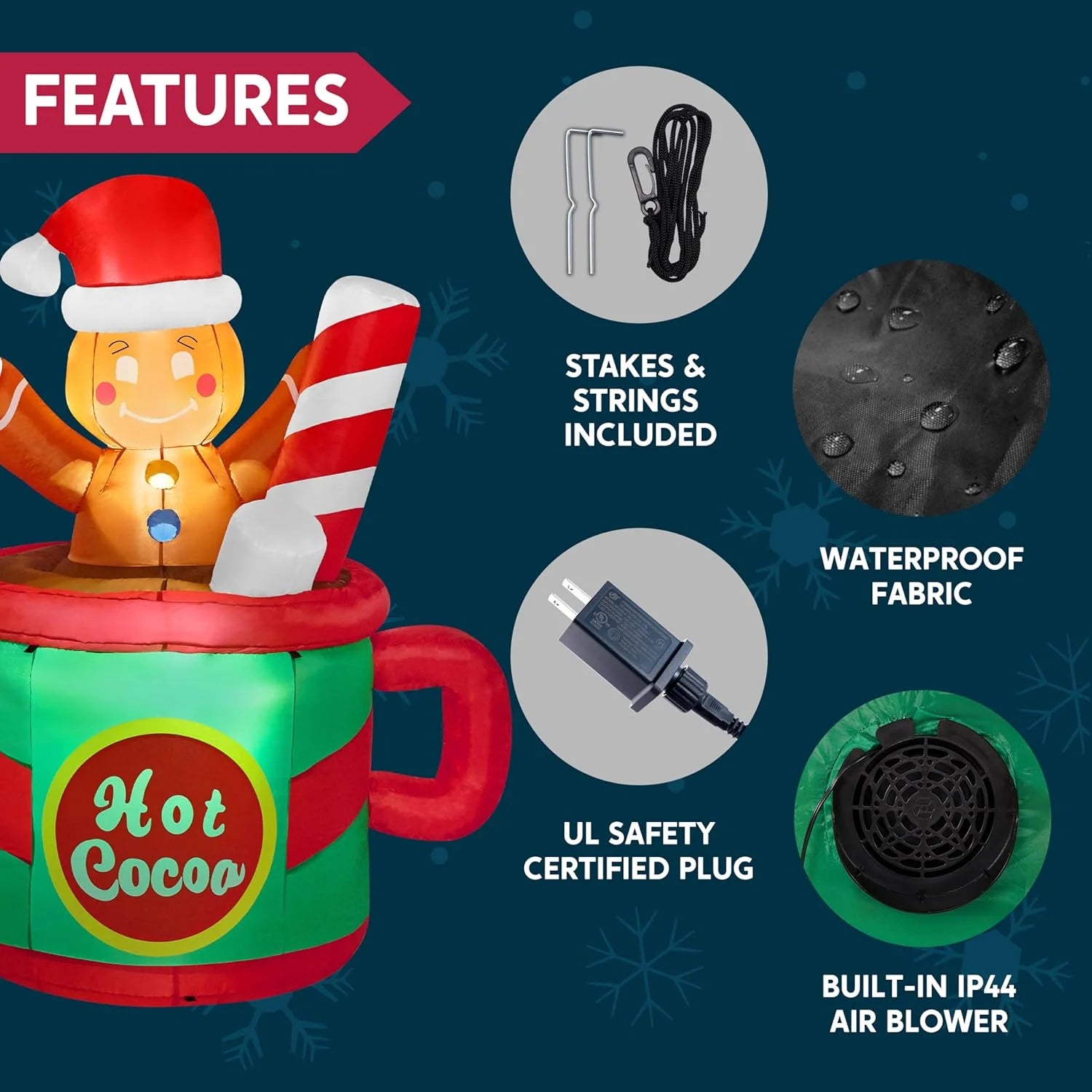 6 Ft Festive Gingerbread Man in a Hot Cocoa Mug - Illuminated Inflatable Christmas Decoration for Your Yard