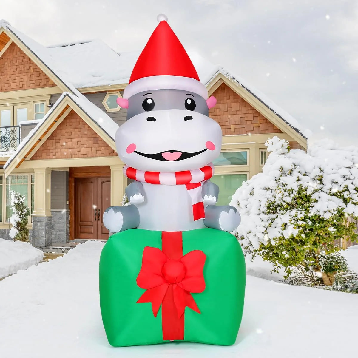 Brighten Your Holidays with a 6.8 FT Smiling Hippo Christmas Inflatable - Perfect for Indoor and Outdoor Festivities!