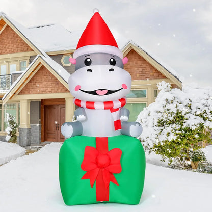 Brighten Your Holidays with a 6.8 FT Smiling Hippo Christmas Inflatable - Perfect for Indoor and Outdoor Festivities!