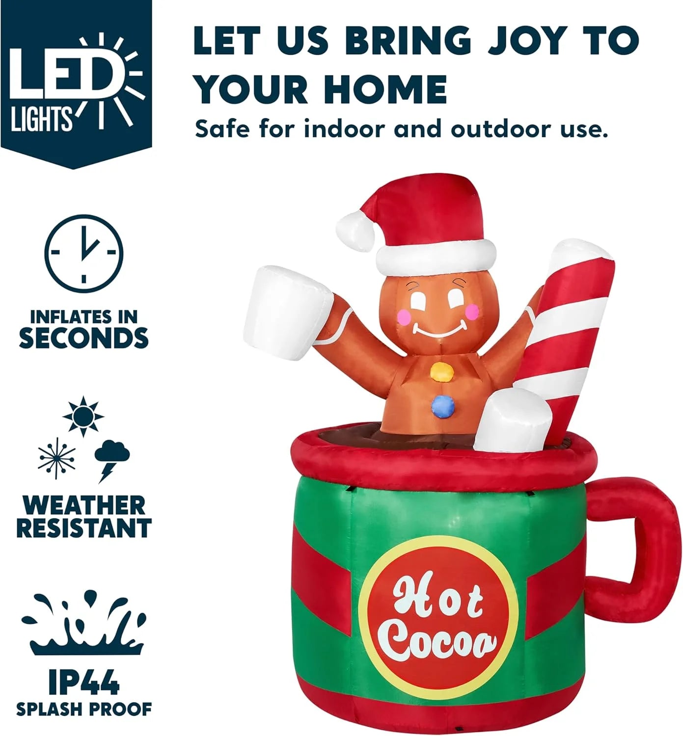 6 Ft Festive Gingerbread Man in a Hot Cocoa Mug - Illuminated Inflatable Christmas Decoration for Your Yard