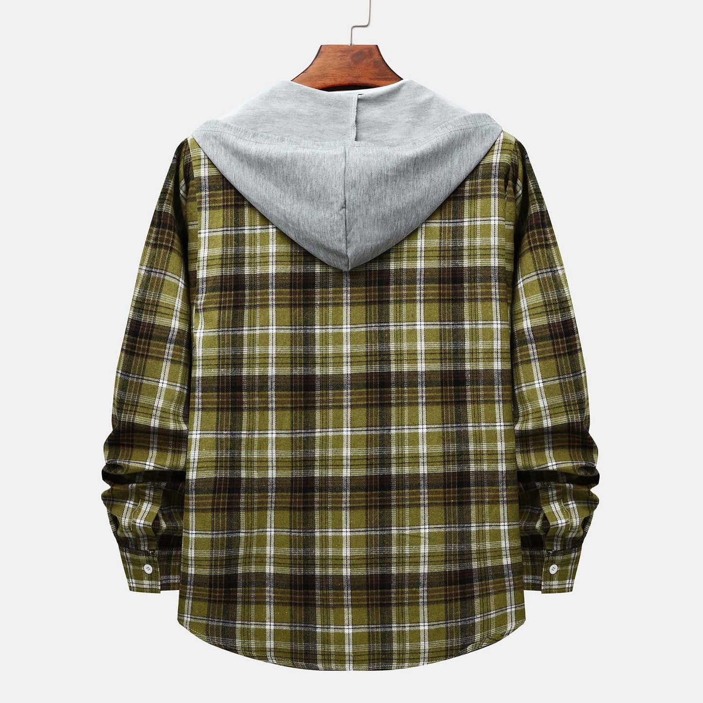 Men's Lightweight Hooded Flannel Plaid Shirt - Casual Long Sleeve Button Down in Stylish Green#01