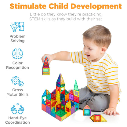 Unlock Endless Creativity with the 110-Piece Multicolor Kids Magnetic Tiles Set - Perfect Educational STEM Toy with Storage Case!