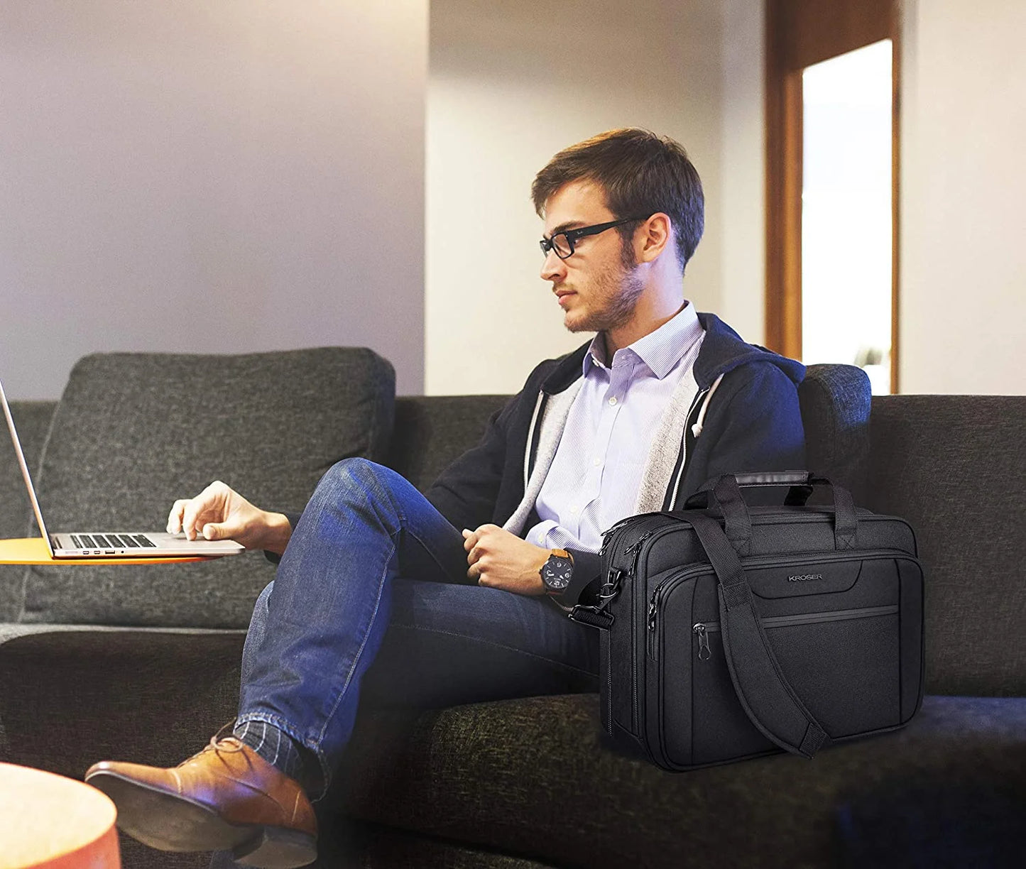 Stylish and Durable Black Laptop Bag Briefcase – Fits Up to 17.3" Laptops, Perfect for Travel, Business, and School